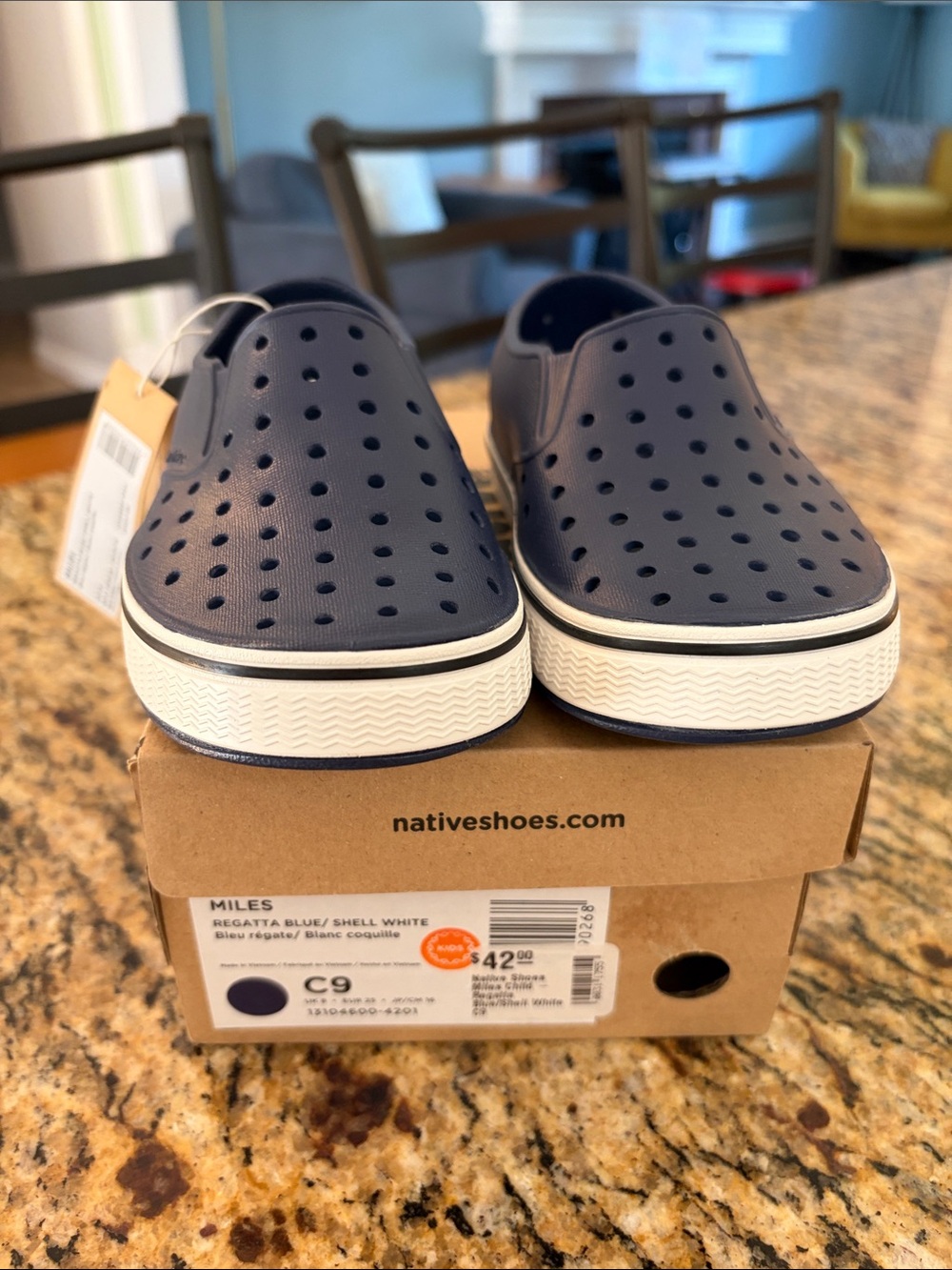 Native Shoes Kids Miles Slip-On in Regatta Blue and Shell White